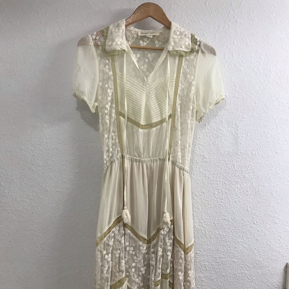 Champagne & Strawberry Sheer Lace Maxi Dress